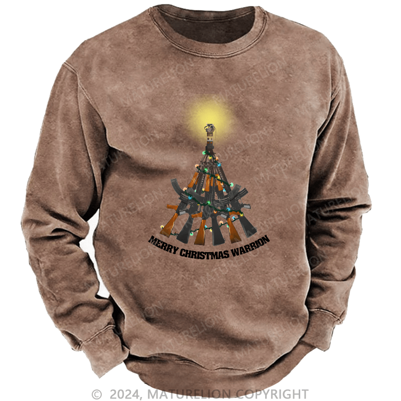 Maturelion Men's Sweatshirt Merry Christmas Warrior Custom Washed Sweatshirt