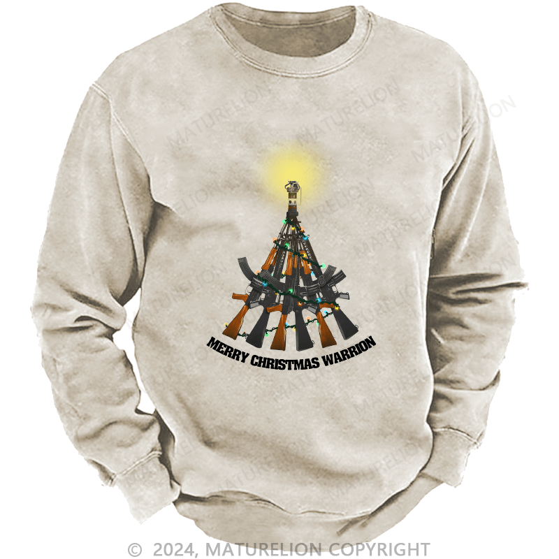 Maturelion Men's Sweatshirt Merry Christmas Warrior Custom Washed Sweatshirt