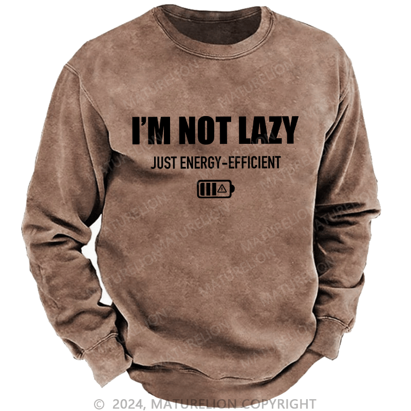 Maturelion Men's Sweatshirt I'M Not Lazy Just Energy-Efficient Custom Washed Sweatshirt