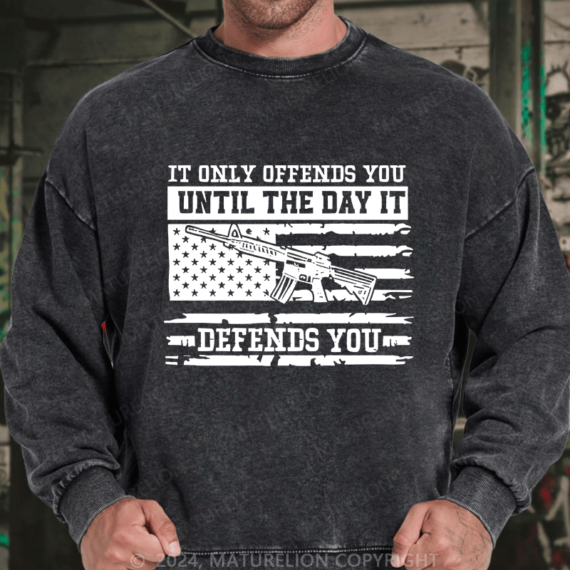 Maturelion Men's Sweatshirt It Only Offends You Defends You Custom Washed Sweatshirt