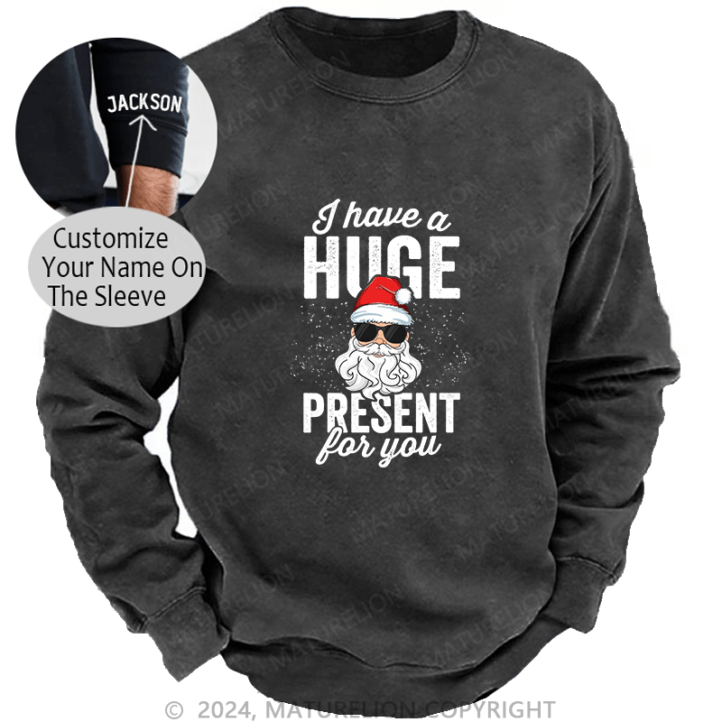 Maturelion Men's Sweatshirt I Have A Huge Present For You Custom Washed Sweatshirt