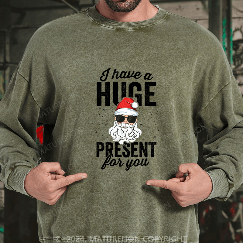 Maturelion Men's Sweatshirt I Have A Huge Present For You Custom Washed Sweatshirt
