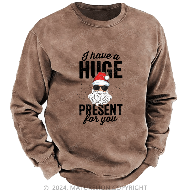Maturelion Men's Sweatshirt I Have A Huge Present For You Custom Washed Sweatshirt