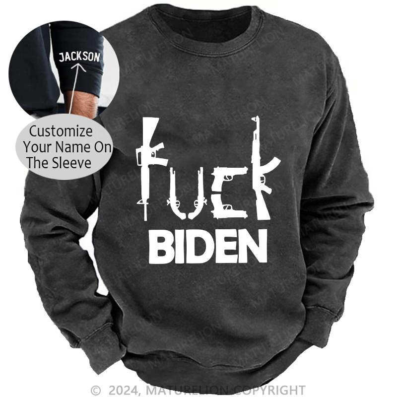 Maturelion Men's Sweatshirt Fuck Biden Custom Washed Sweatshirt