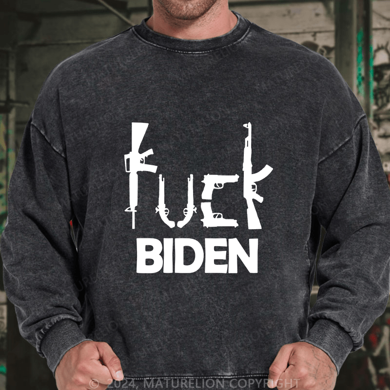 Maturelion Men's Sweatshirt Fuck Biden Custom Washed Sweatshirt