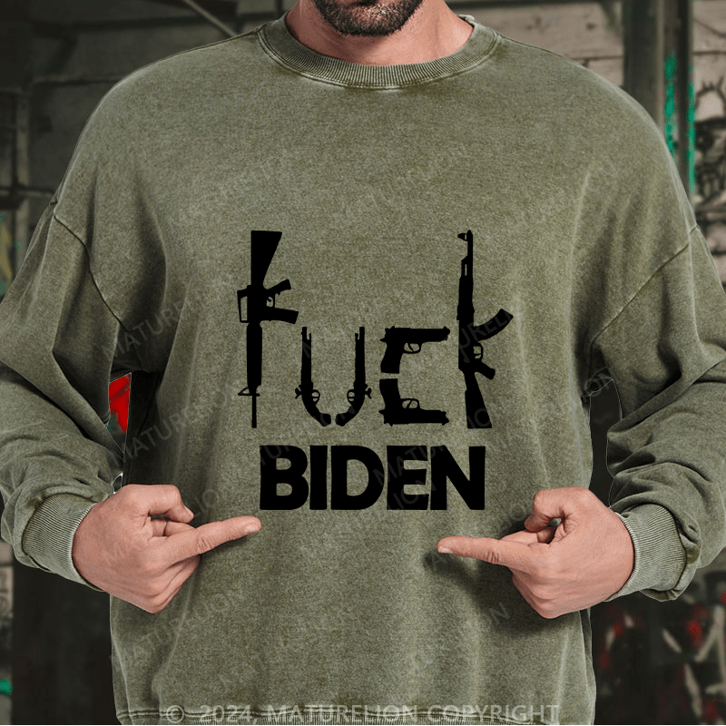 Maturelion Men's Sweatshirt Fuck Biden Custom Washed Sweatshirt