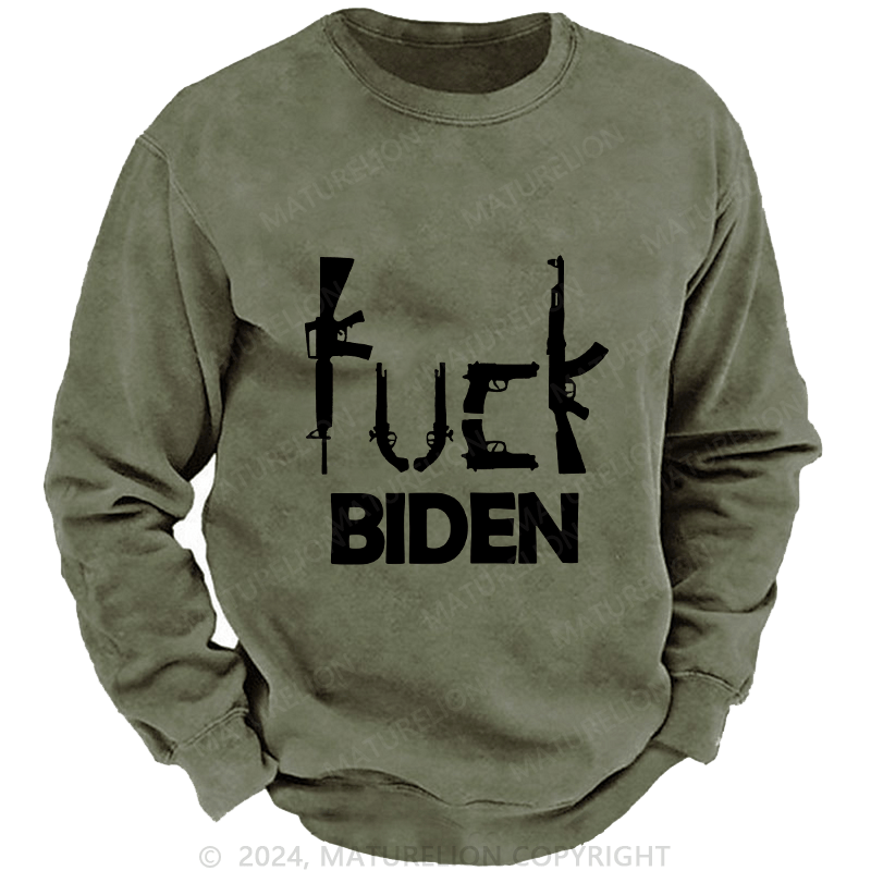 Maturelion Men's Sweatshirt Fuck Biden Custom Washed Sweatshirt