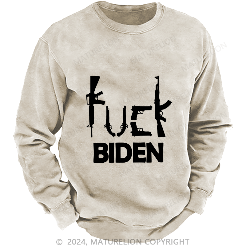Maturelion Men's Sweatshirt Fuck Biden Custom Washed Sweatshirt