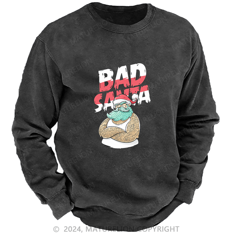 Maturelion Men's Sweatshirt Christmas Tattooed Santa Loves Tattoos Custom Washed Sweatshirt