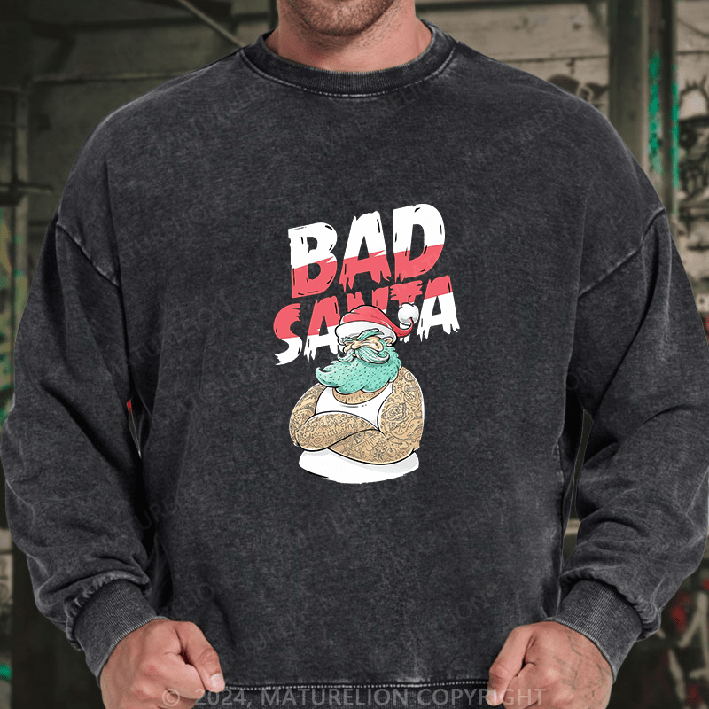 Maturelion Men's Sweatshirt Christmas Tattooed Santa Loves Tattoos Custom Washed Sweatshirt