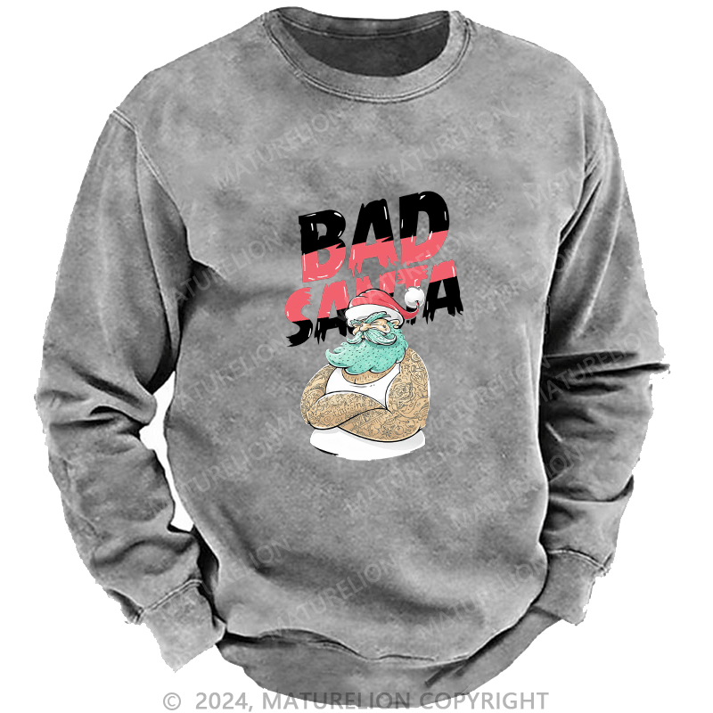 Maturelion Men's Sweatshirt Christmas Tattooed Santa Loves Tattoos Custom Washed Sweatshirt