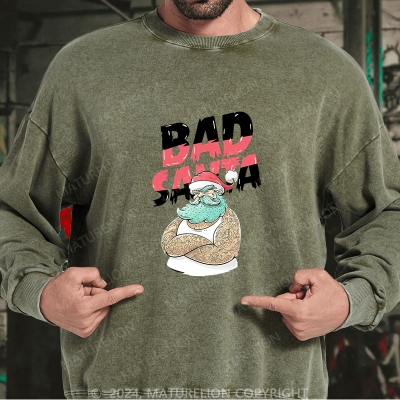 Maturelion Men's Sweatshirt Christmas Tattooed Santa Loves Tattoos Custom Washed Sweatshirt