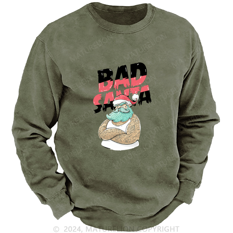 Maturelion Men's Sweatshirt Christmas Tattooed Santa Loves Tattoos Custom Washed Sweatshirt