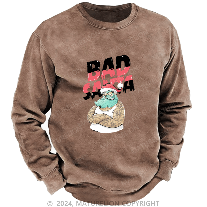 Maturelion Men's Sweatshirt Christmas Tattooed Santa Loves Tattoos Custom Washed Sweatshirt