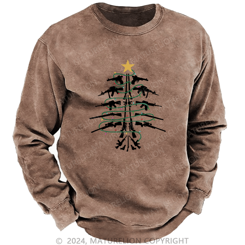 Maturelion Men's Sweatshirt Christmas Tree Firepower Custom Washed Sweatshirt