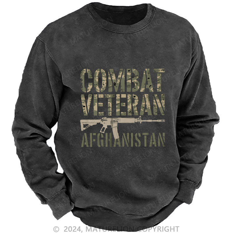 Maturelion Men's Sweatshirt Combat Veteran Afghanistan Custom Washed Sweatshirt