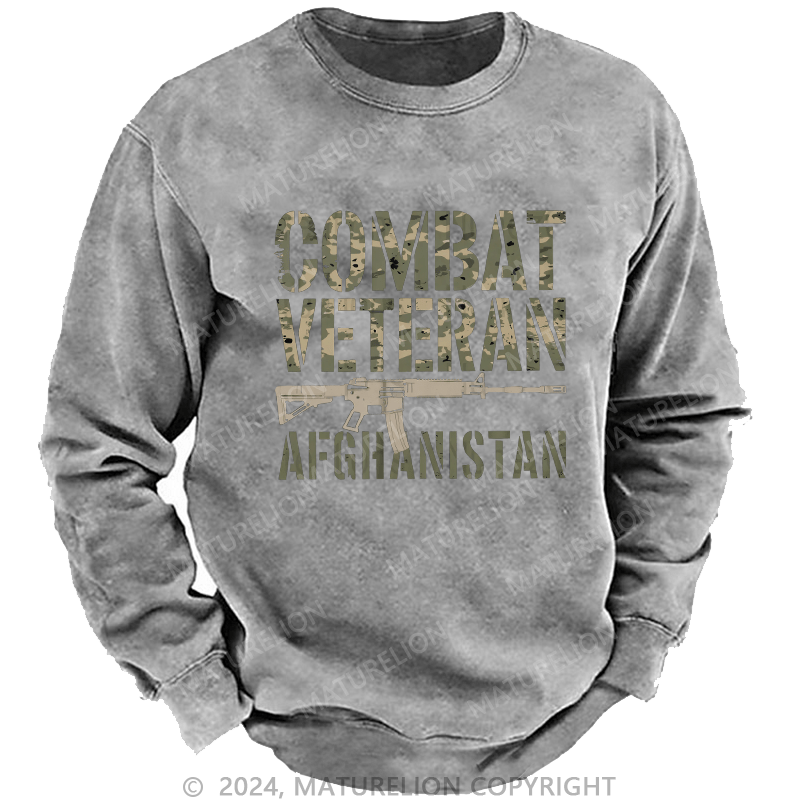 Maturelion Men's Sweatshirt Combat Veteran Afghanistan Custom Washed Sweatshirt