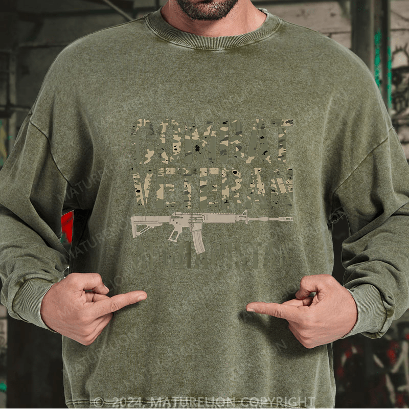 Maturelion Men's Sweatshirt Combat Veteran Afghanistan Custom Washed Sweatshirt