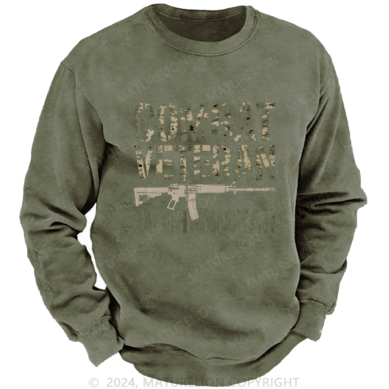 Maturelion Men's Sweatshirt Combat Veteran Afghanistan Custom Washed Sweatshirt