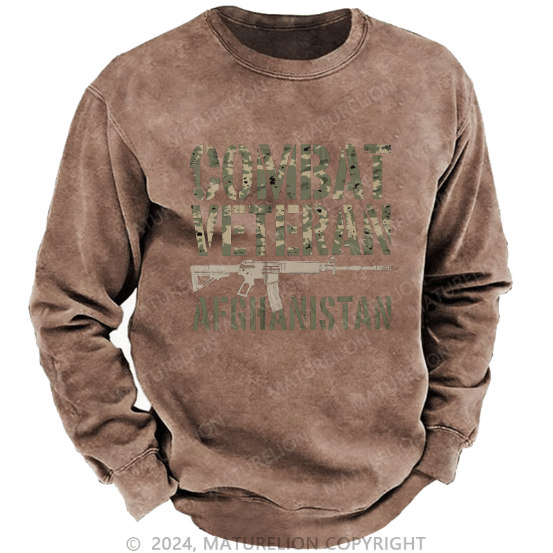 Maturelion Men's Sweatshirt Combat Veteran Afghanistan Custom Washed Sweatshirt