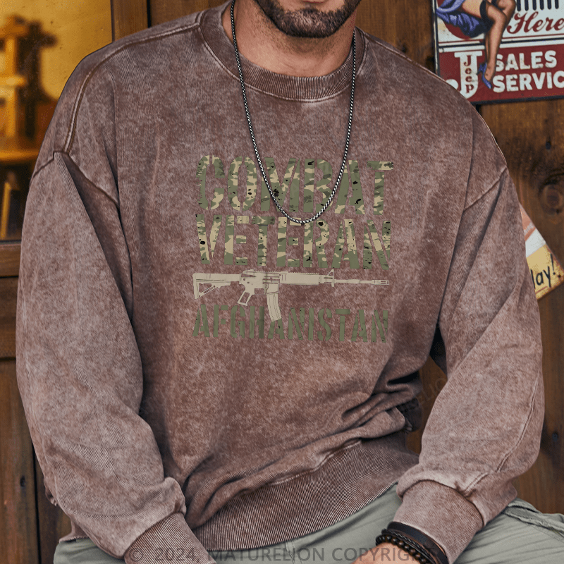 Maturelion Men's Sweatshirt Combat Veteran Afghanistan Custom Washed Sweatshirt