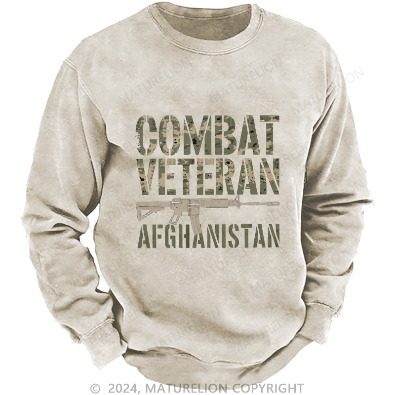 Maturelion Men's Sweatshirt Combat Veteran Afghanistan Custom Washed Sweatshirt