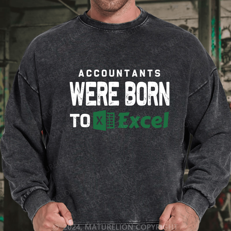 Maturelion Men's Sweatshirt Accountants Were Born Toexcel Custom Washed Sweatshirt