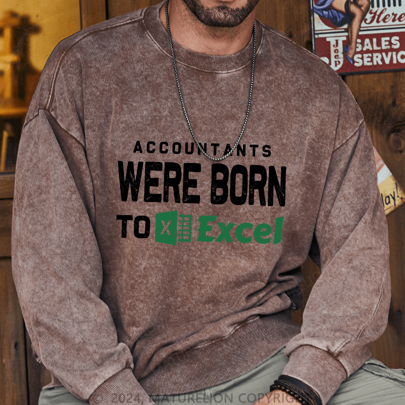 Maturelion Men's Sweatshirt Accountants Were Born Toexcel Custom Washed Sweatshirt