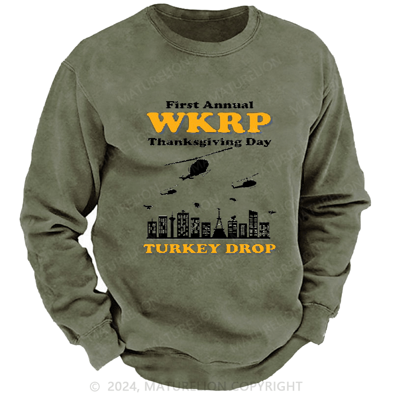Maturelion Men's Sweatshirt WKRP Turkey Drop Sweatshirt