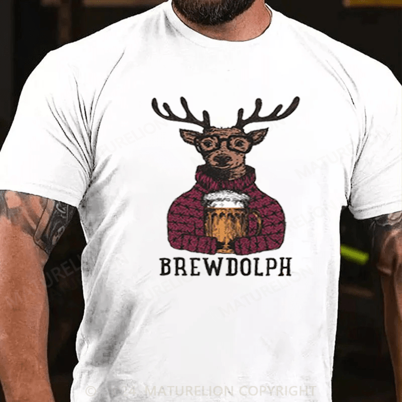 Maturelion  Christmas T-Shirt Drinking Brewdolph Christmas Party T-Shirt