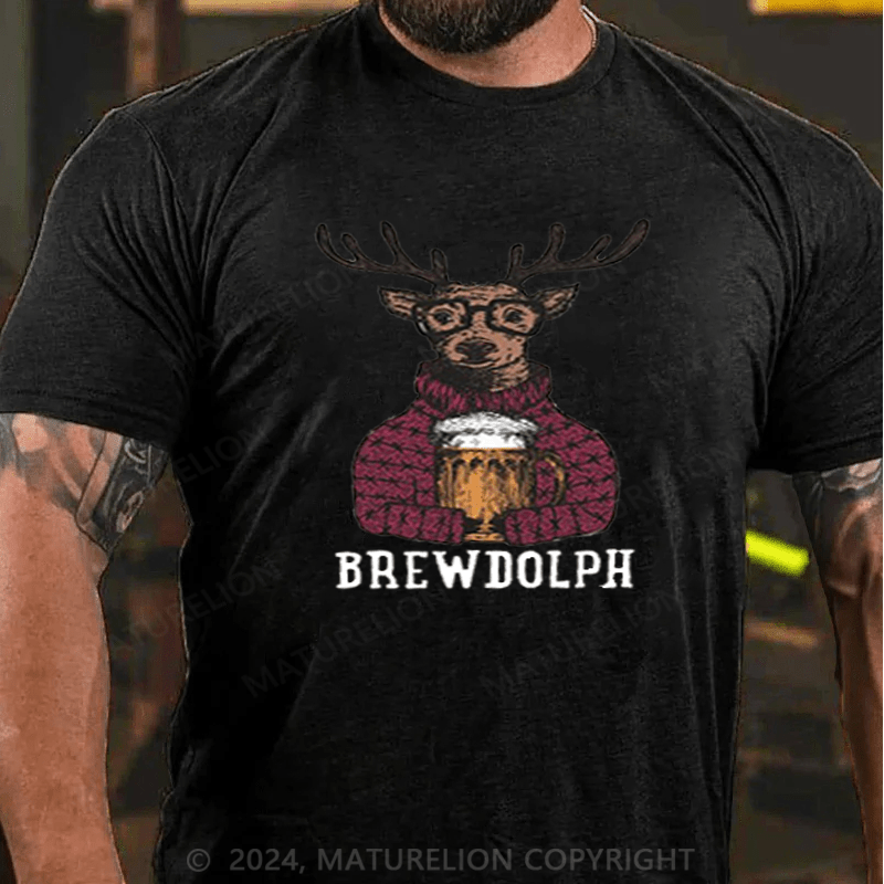 Maturelion  Christmas T-Shirt Drinking Brewdolph Christmas Party T-Shirt