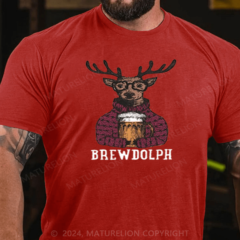 Maturelion  Christmas T-Shirt Drinking Brewdolph Christmas Party T-Shirt