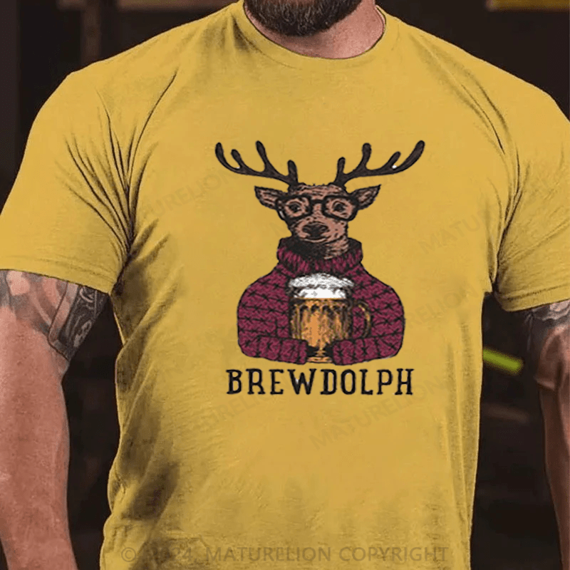 Maturelion  Christmas T-Shirt Drinking Brewdolph Christmas Party T-Shirt