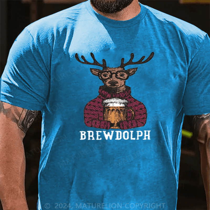 Maturelion  Christmas T-Shirt Drinking Brewdolph Christmas Party T-Shirt