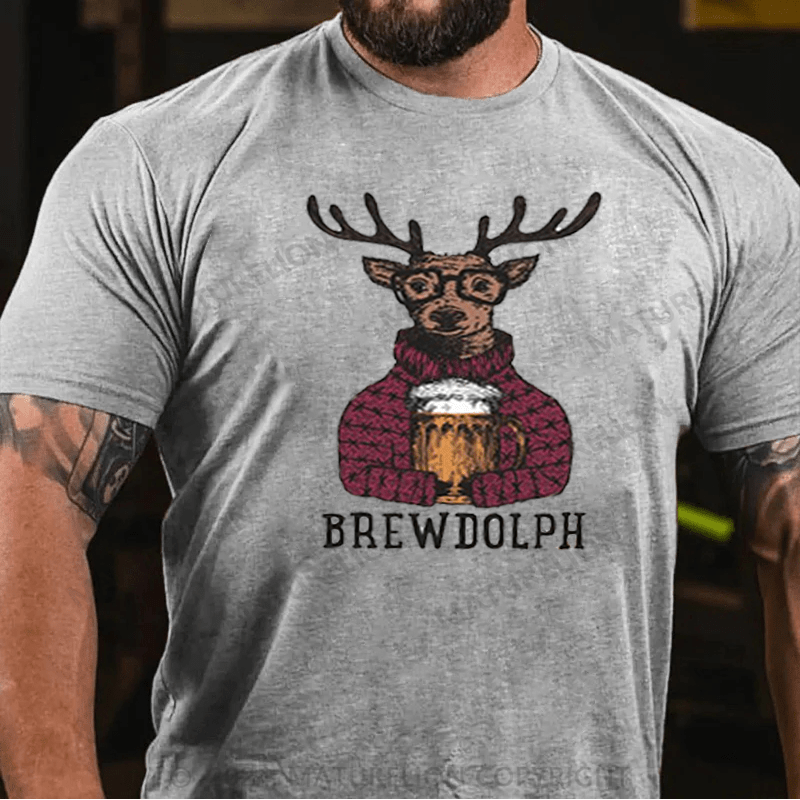 Maturelion  Christmas T-Shirt Drinking Brewdolph Christmas Party T-Shirt