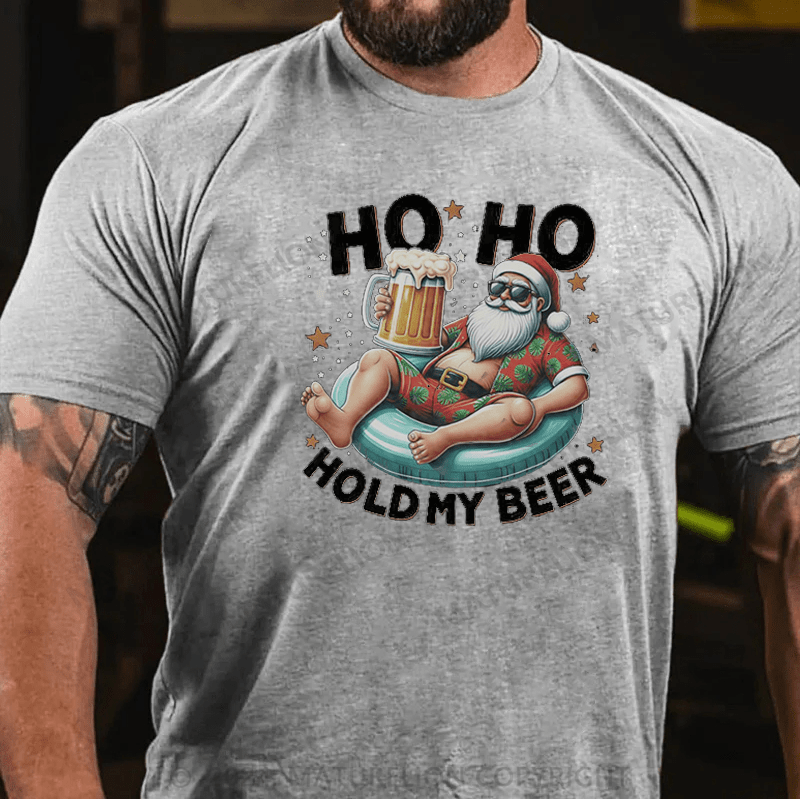 Maturelion  Christmas T-Shirt Ho Ho Hold My Beer Summer Santa Sunglasses Christmas in July Premium T-Shirt