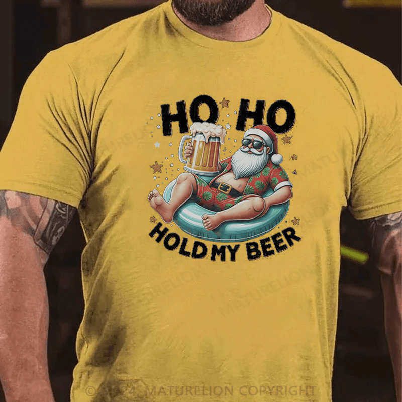 Maturelion  Christmas T-Shirt Ho Ho Hold My Beer Summer Santa Sunglasses Christmas in July Premium T-Shirt