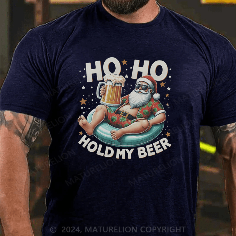 Maturelion  Christmas T-Shirt Ho Ho Hold My Beer Summer Santa Sunglasses Christmas in July Premium T-Shirt
