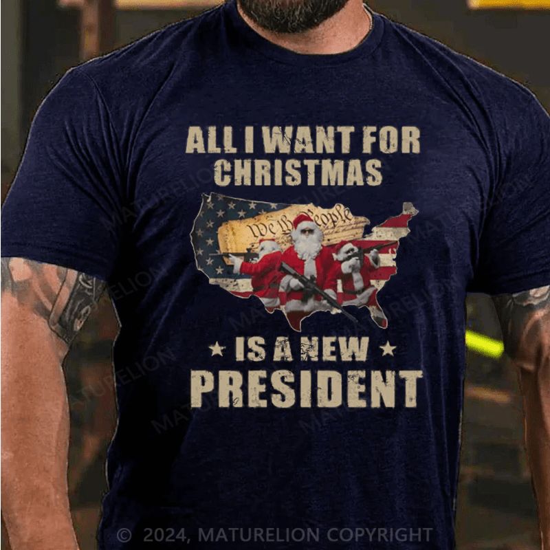 Matuerlion Christmas T-Shirt I Want for Christmas Is a New President Novelty T-Shirt