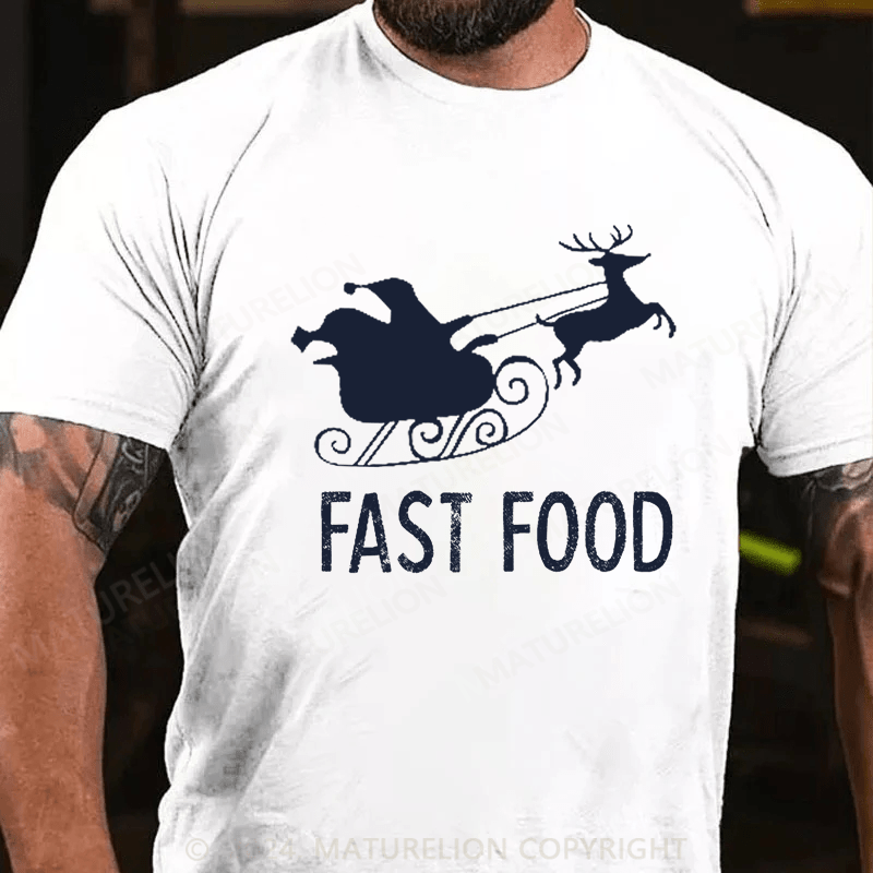 Maturelion Christmas T-Shirt Fast Food Funny Men Hunting Cotton T-shirt