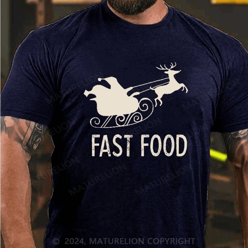 Maturelion Christmas T-Shirt Fast Food Funny Men Hunting Cotton T-shirt