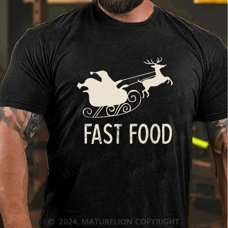 Maturelion Christmas T-Shirt Fast Food Funny Men Hunting Cotton T-shirt