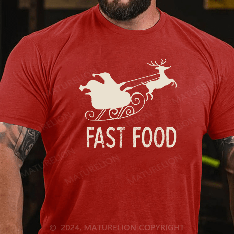 Maturelion Christmas T-Shirt Fast Food Funny Men Hunting Cotton T-shirt