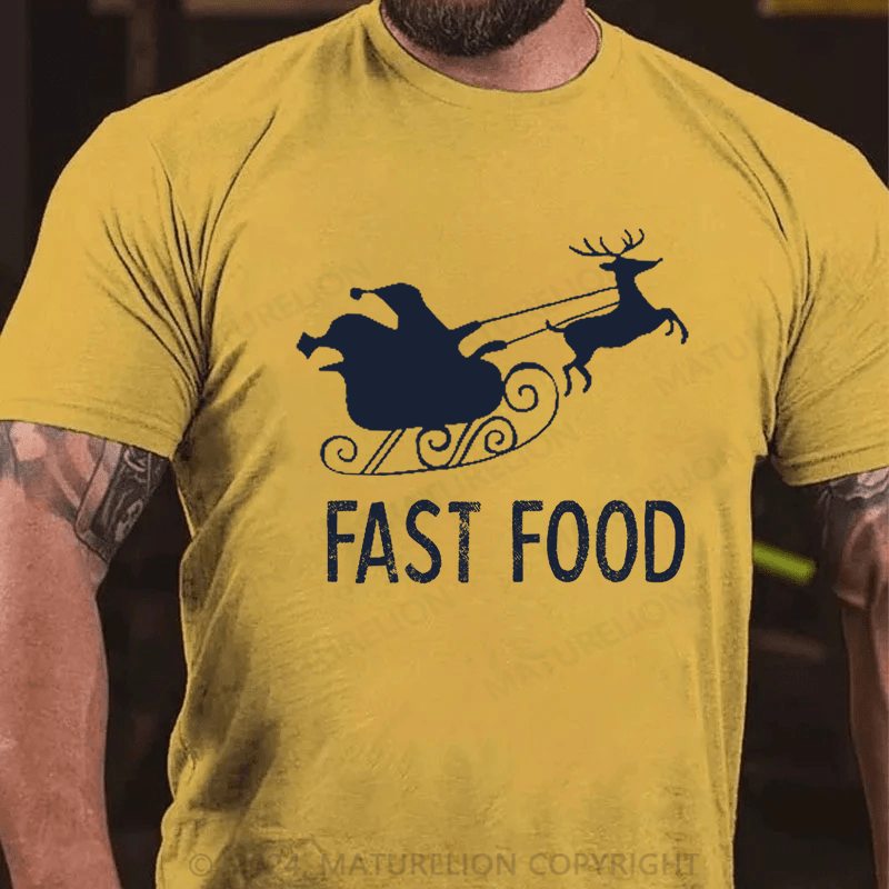 Maturelion Christmas T-Shirt Fast Food Funny Men Hunting Cotton T-shirt