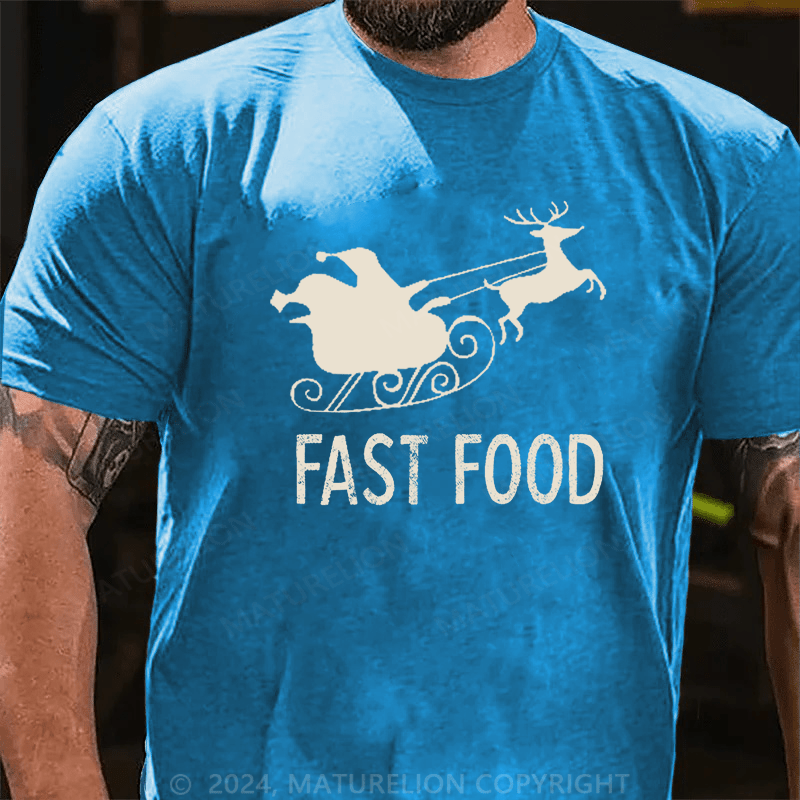 Maturelion Christmas T-Shirt Fast Food Funny Men Hunting Cotton T-shirt