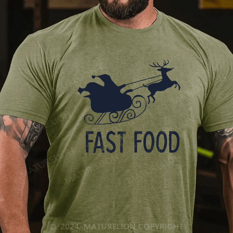Maturelion Christmas T-Shirt Fast Food Funny Men Hunting Cotton T-shirt