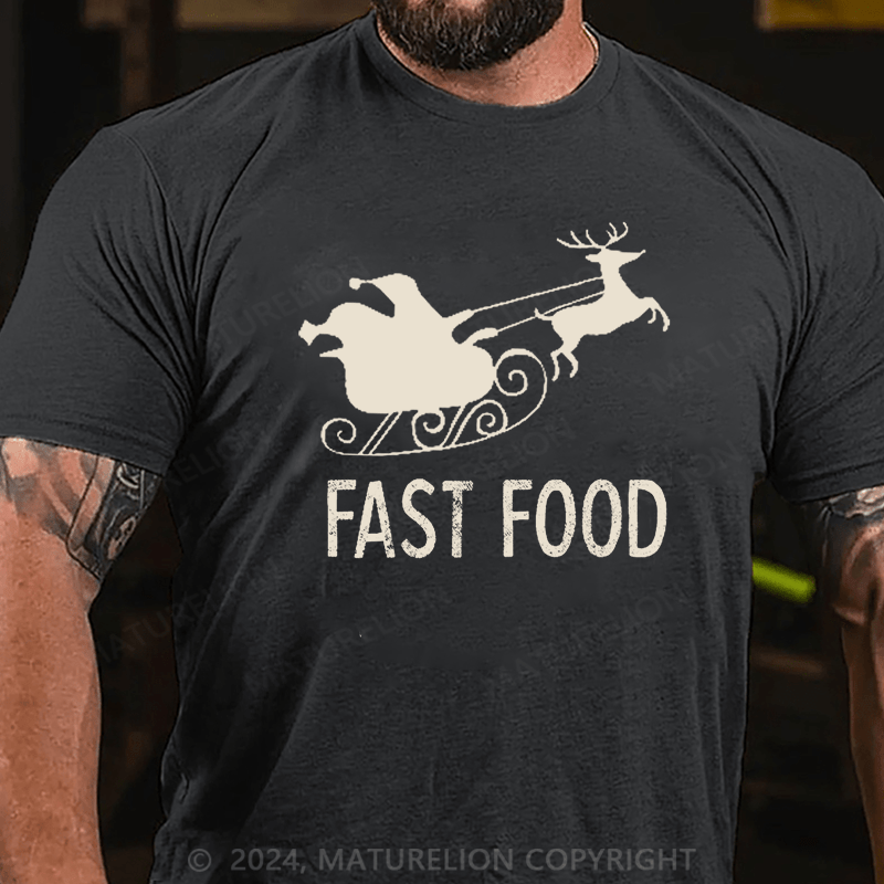 Maturelion Christmas T-Shirt Fast Food Funny Men Hunting Cotton T-shirt