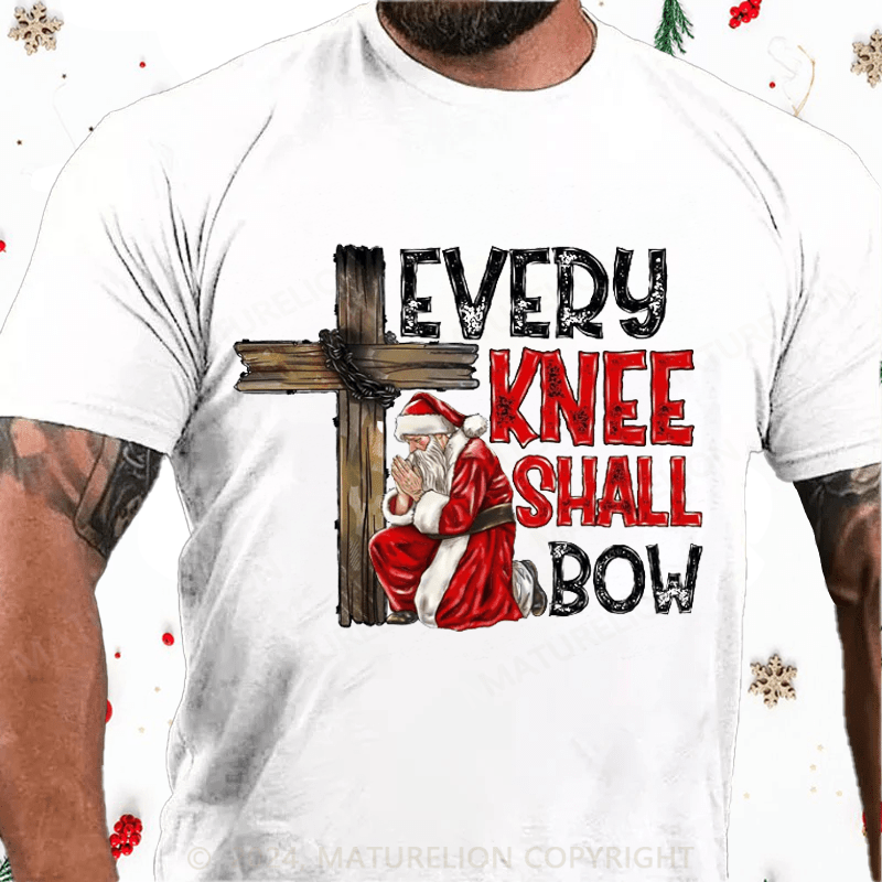 Matuerlion Official Santa Claus Kneel Next To Jesus Belem Star Every Knee Shall Bow Christmas T-shirt