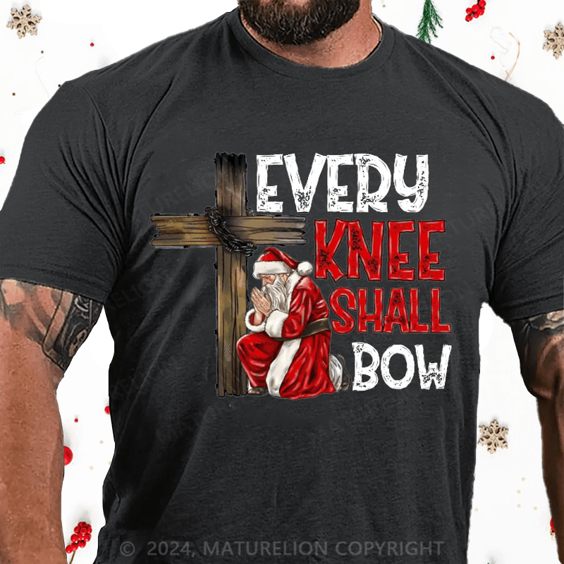 Matuerlion Official Santa Claus Kneel Next To Jesus Belem Star Every Knee Shall Bow Christmas T-shirt