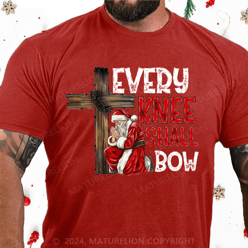Matuerlion Official Santa Claus Kneel Next To Jesus Belem Star Every Knee Shall Bow Christmas T-shirt